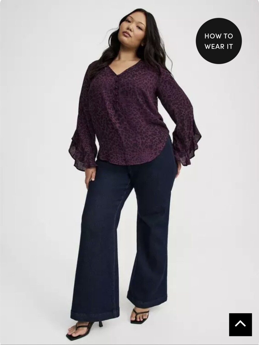 torrid Harper Plum Leopard Print V-Neck Ruffle Sleeve Blouse Size 1X - Picture 4 of 11